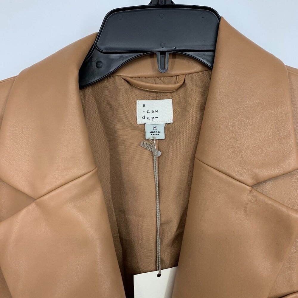 A New Day Blazer Faux Leather Brown Relaxed Fit Jacket NWT - Picture 5 of 11